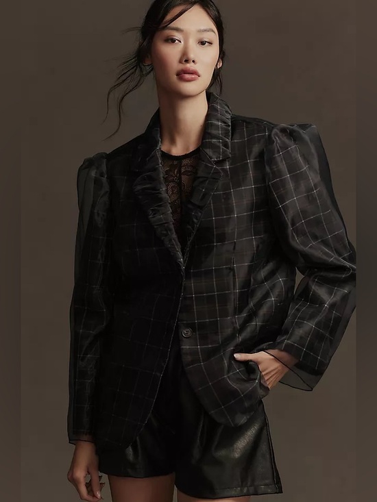 Anthropologie Jackets & Blazers - Anthropologie Tulle Overlay Plaid Blazer